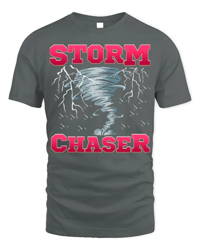Storm Chaser Tornado Lightning Graphic T-Shirt - gray t-shirt on white background