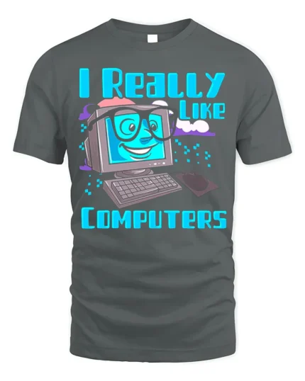 Funny Computer Lover Nerd Graphic Tee - gray t-shirt on white background