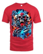 Skull and Shark Fire Ice Graphic T-Shirt for Men - red t-shirt on white background