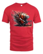 Fierce Football Helmet Flame T-Shirt Dynamic Art - red t-shirt on white background