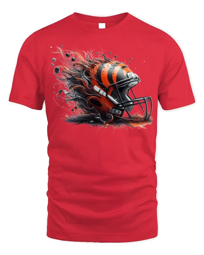 Fierce Football Helmet Flame T-Shirt Dynamic Art - red t-shirt on white background