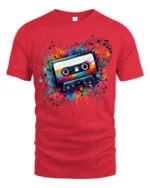 Retro Cassette Tape Graphic T-Shirt Music Lovers - red t-shirt on white background