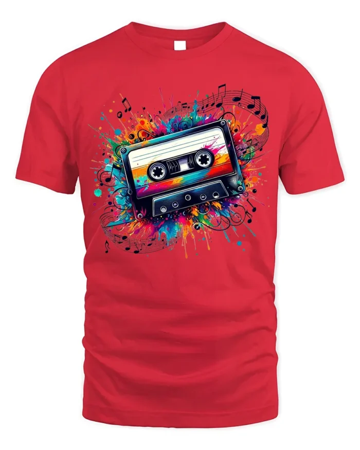 Retro Cassette Tape Graphic T-Shirt Music Lovers - red t-shirt on white background