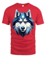 Blue Wolf T-Shirt Bold Graphic for Animal Lovers - red t-shirt on white background