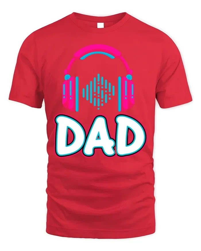 Headphones Dad T-Shirt Funny Music Lover - red t-shirt on white background