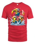 Minions Banana Splash Funny Graphic T-Shirt - red t-shirt on white background