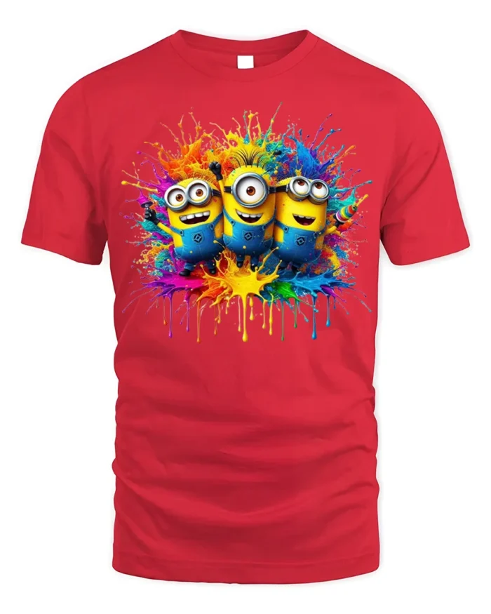 Minions Color Splash Art Funny Graphic T-Shirt - red t-shirt on white background