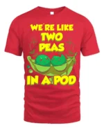 Cute Friendship Peas Graphic Tee Best Friends - red t-shirt on white background
