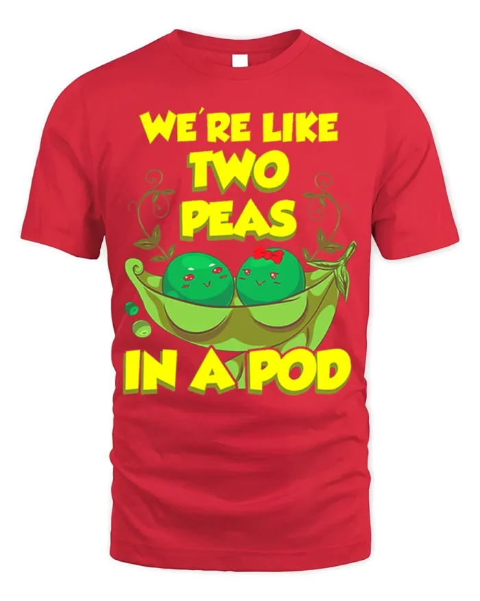 Cute Friendship Peas Graphic Tee Best Friends - red t-shirt on white background