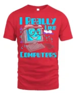 Funny Computer Lover Nerd Graphic Tee - red t-shirt on white background