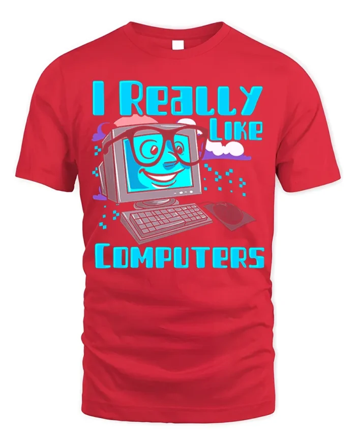 Funny Computer Lover Nerd Graphic Tee - red t-shirt on white background