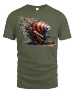 Fierce Football Helmet Flame T-Shirt Dynamic Art - military green t-shirt on white background