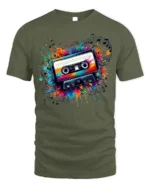 Retro Cassette Tape Graphic T-Shirt Music Lovers - military green t-shirt on white background
