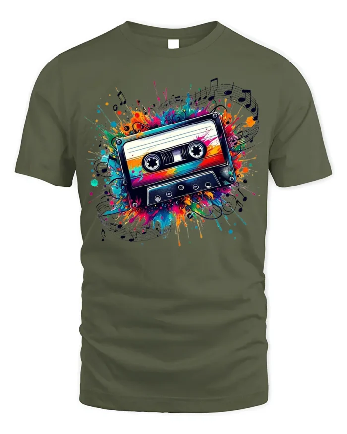 Retro Cassette Tape Graphic T-Shirt Music Lovers - military green t-shirt on white background