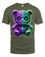 Neon Drip Bear T-Shirt Glow in the Dark Streetwear - military green t-shirt on white background
