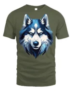 Blue Wolf T-Shirt Bold Graphic for Animal Lovers - military green t-shirt on white background