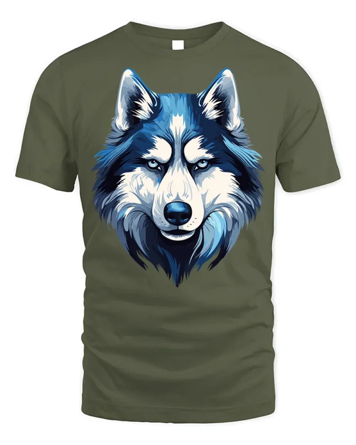 Blue Wolf T-Shirt Bold Graphic for Animal Lovers - military green t-shirt on white background