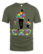 Father and Child Puzzle T-Shirt Colorful Dad - military green t-shirt on white background
