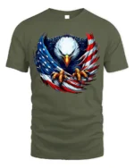 Freedom Eagle Flag Design T-Shirt for Patriots - military green t-shirt on white background
