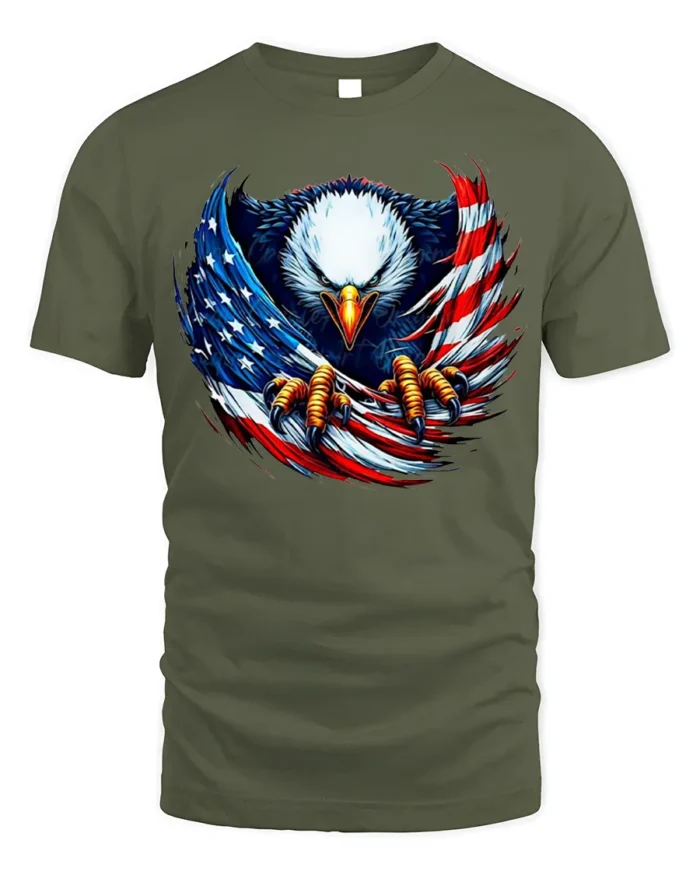 Freedom Eagle Flag Design T-Shirt for Patriots - military green t-shirt on white background
