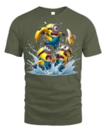 Minions Banana Splash Funny Graphic T-Shirt - military green t-shirt on white background