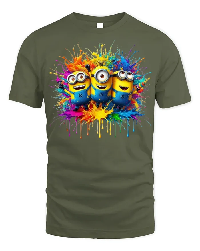 Minions Color Splash Art Funny Graphic T-Shirt - military green t-shirt on white background