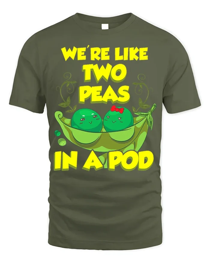 Cute Friendship Peas Graphic Tee Best Friends - military green t-shirt on white background