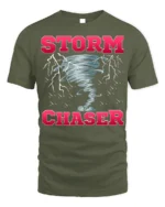 Storm Chaser Tornado Lightning Graphic T-Shirt - military green t-shirt on white background