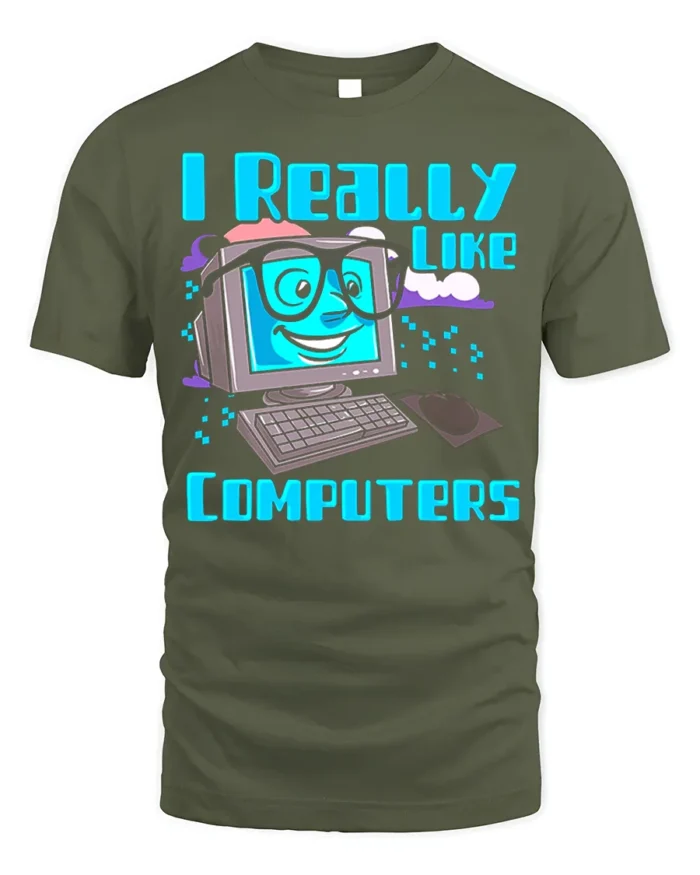Funny Computer Lover Nerd Graphic Tee - military green t-shirt on white background
