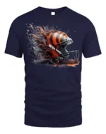Fierce Football Helmet Flame T-Shirt Dynamic Art - navy t-shirt on white background
