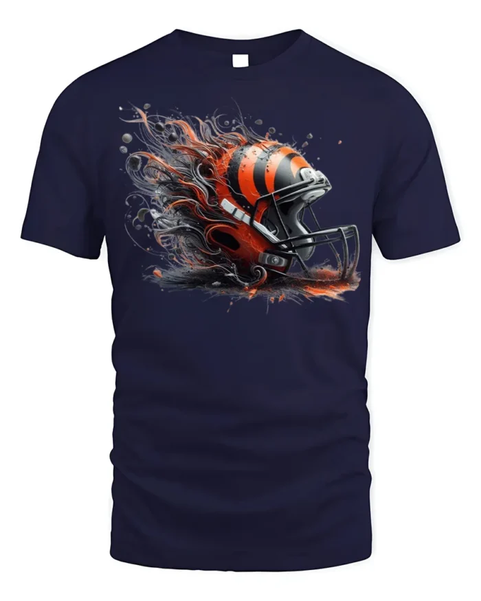 Fierce Football Helmet Flame T-Shirt Dynamic Art - navy t-shirt on white background