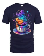 Colorful Coffee Cup Art T-Shirt Trippy Vibes - navy t-shirt on white background