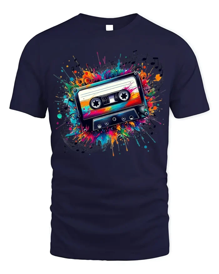Retro Cassette Tape Graphic T-Shirt Music Lovers - navy t-shirt on white background