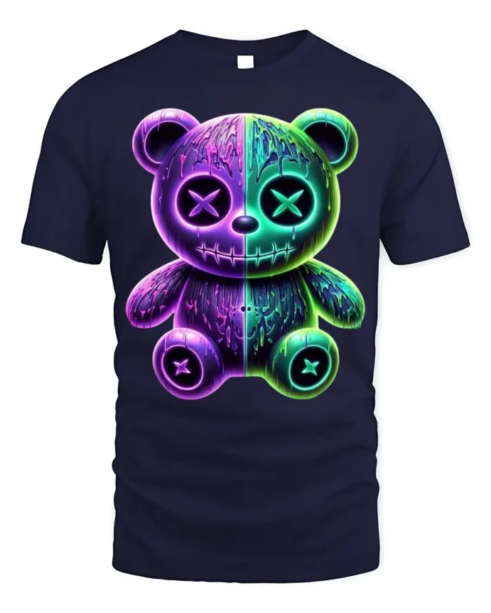 Neon Drip Bear T-Shirt Glow in the Dark Streetwear - navy t-shirt on white background