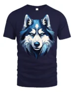 Blue Wolf T-Shirt Bold Graphic for Animal Lovers - navy t-shirt on white background
