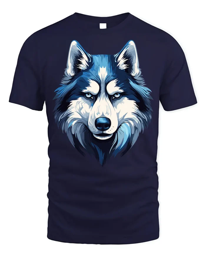 Blue Wolf T-Shirt Bold Graphic for Animal Lovers - navy t-shirt on white background