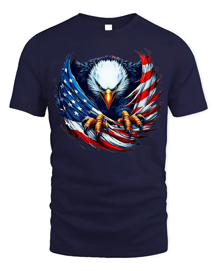 Freedom Eagle Flag Design T-Shirt for Patriots - navy t-shirt on white background