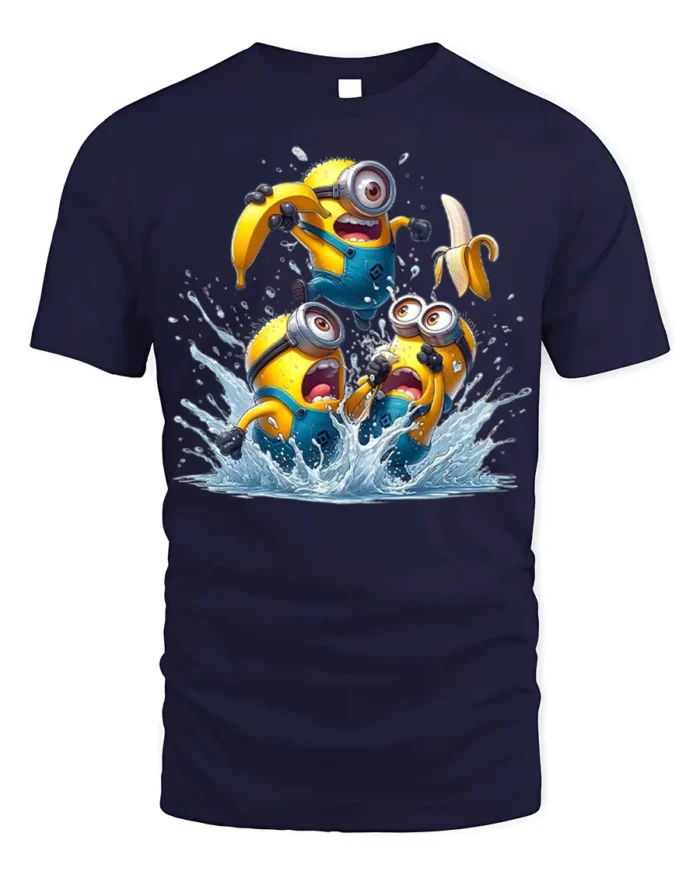 Minions Banana Splash Funny Graphic T-Shirt - navy t-shirt on white background