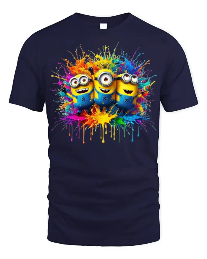 Minions Color Splash Art Funny Graphic T-Shirt - navy t-shirt on white background