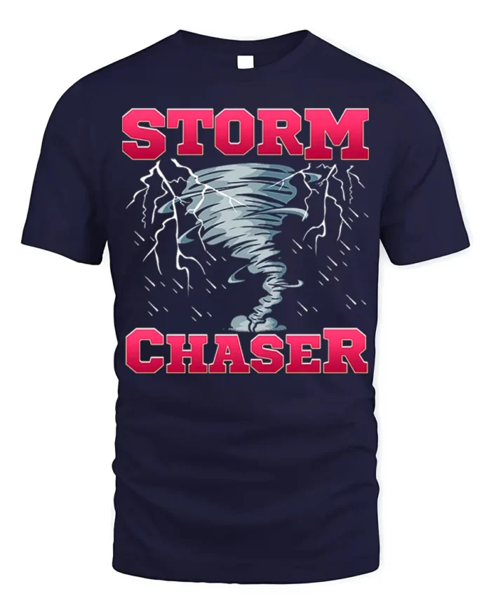 Storm Chaser Tornado Lightning Graphic T-Shirt - navy t-shirt on white background