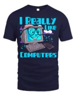 Funny Computer Lover Nerd Graphic Tee - navy t-shirt on white background