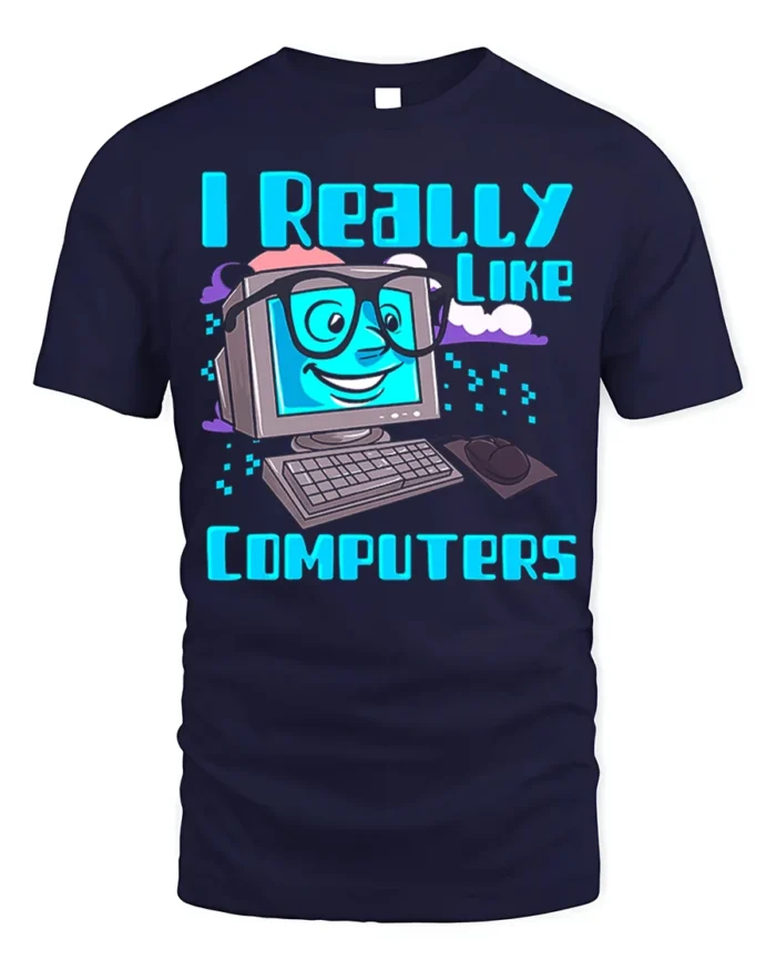 Funny Computer Lover Nerd Graphic Tee - navy t-shirt on white background