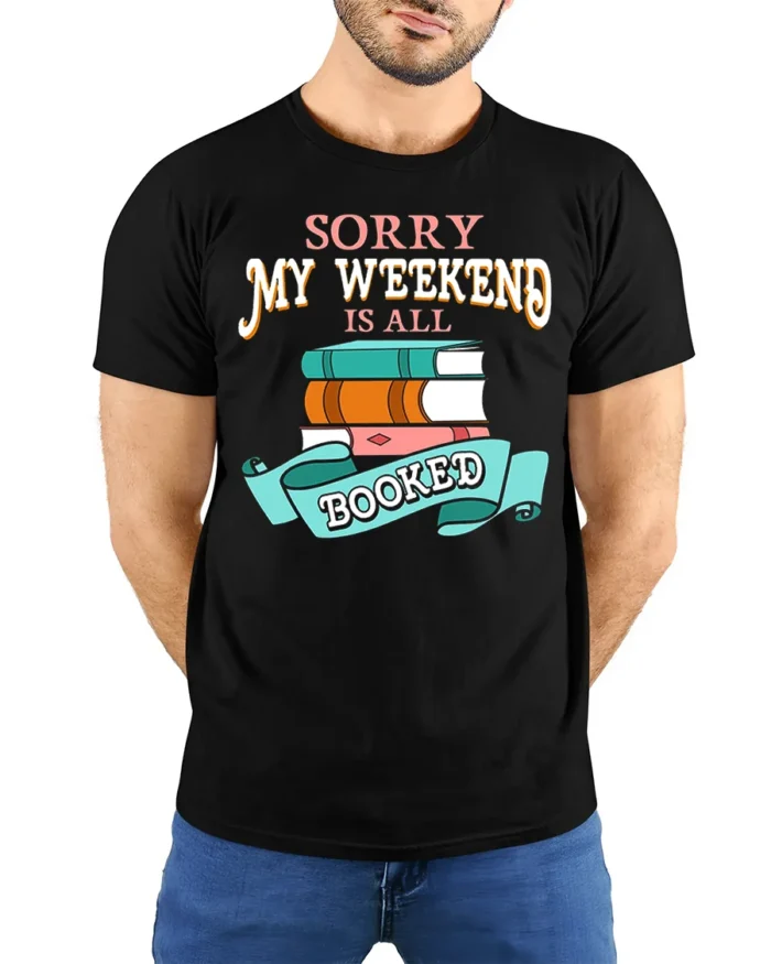 Funny Book Lover Literary Graphic Tee - model wearing black shirt, hands behind back