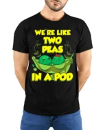 Cute Friendship Peas Graphic Tee Best Friends - model wearing black shirt, hands behind back