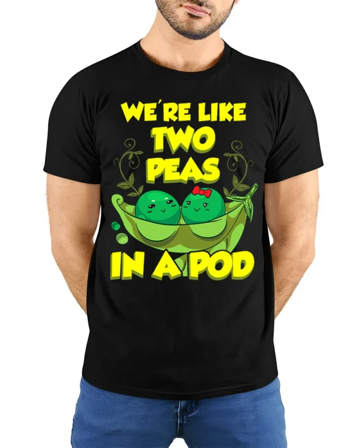 Cute Friendship Peas Graphic Tee Best Friends - model wearing black shirt, hands behind back