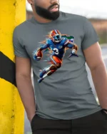Florida Gators Football T-Shirt Dynamic Running - model in grey shirt leaning against column