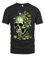 Money Skull Graphic Tee - Dollar Bills Skull T-Shirt - black t-shirt on white background