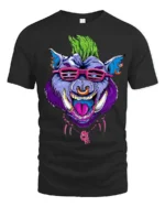 Mohawk Hog Graphic, Unique Rocker Animal T-Shirt - black t-shirt on white background