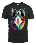 Colorful Border Collie T-Shirt, Artistic Dog Lover Tee - black t-shirt on white background