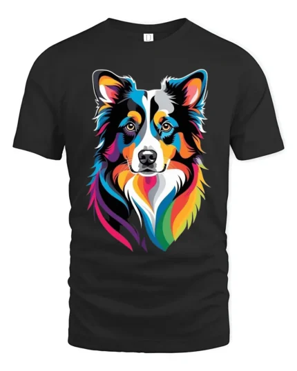 Colorful Border Collie T-Shirt, Artistic Dog Lover Tee - black t-shirt on white background